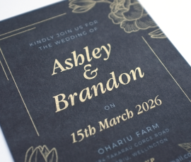 Metallic gold and opaque white on black card